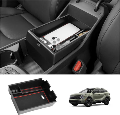 LUWU 2025 2026 S Portage Center Console Organizer for 2023 2024 2025 2026 Kia S Portage Accessories Armrest Console Storage Box Insert Tray [NOT for Manual Transmission] ABS Material Red-Trim