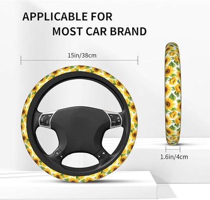 Sunflower Cute Steering Wheel Cover Non-Slip Breathable Sweat-Absorbent Suitable for SUV Van Truck Car Universal Protection Accessories 15 Inch Suitable for Women Men