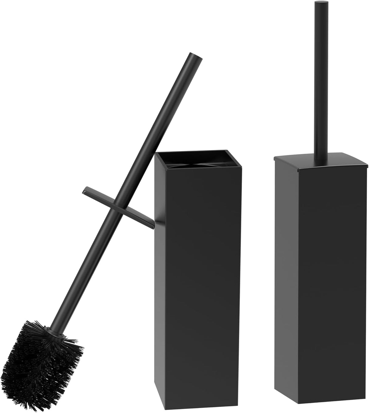 RUACQ Toilet Brush and Holder Set 2pcs,Square Toilet Bowl Brush for Bathroom with 304 Stainless Steel Handle Toilet Cleaner Brush with Durable Scrubbing Bristles,Splash-Proof (Matte Black)