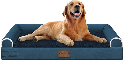 Large Dog Bed Orthopedic Washable: Beds Bolster XL Bed Big XLarge Dogs Memory Foam Couch Sofa Waterproof with Removable Cover - Navy Blue
