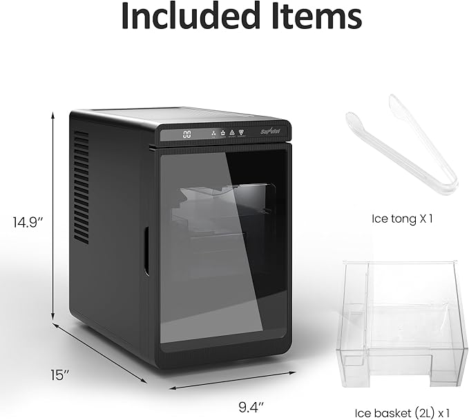 Crystal Clear Ice Maker, Compact Countertop Ice Machine, 3 x 1.6 Ice Cubes