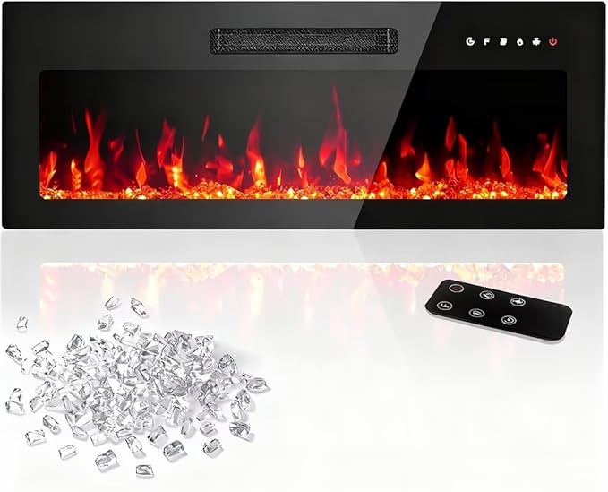 36" Electric Fireplace Insert, Wall Mounted & Recessed Heater, Slim