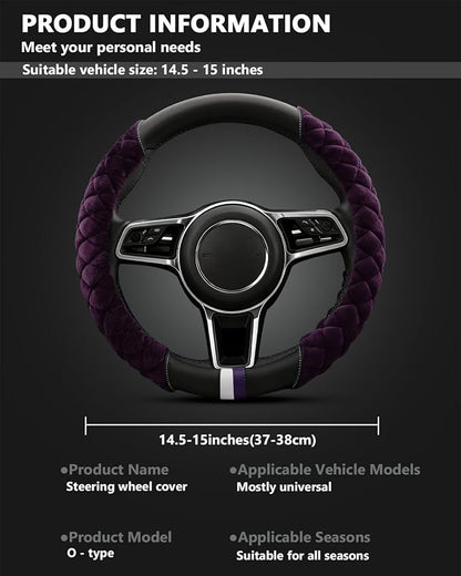 Cxtiy Universal Car Steering Wheel Cover Fluffy Soft Winter Plush Steering Wheel Cover (A-Purple)
