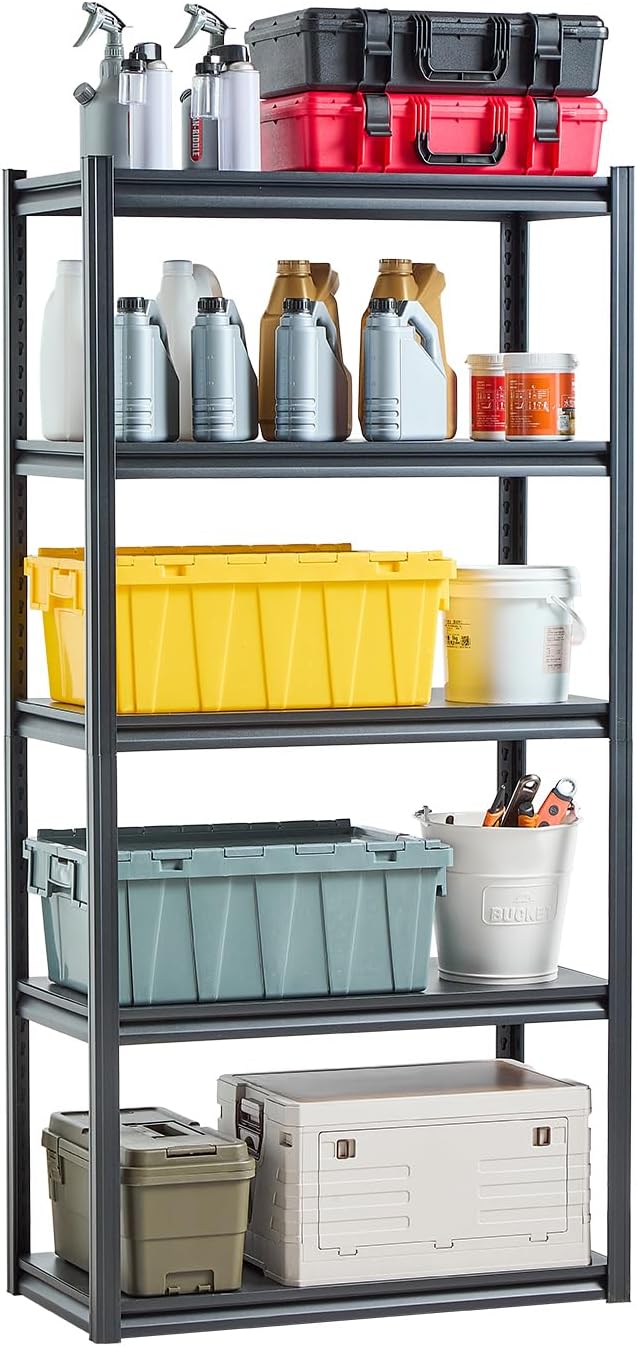VEVOR Storage Shelves, 2000 lbs, 5 Tier Garage Storage Shelving, 18" D x 36" W x 72" H Adjustable Metal Shelves for Garage Shelves Utility Rack Shelf, Ideal for Kitchen, Warehouse, Basement, Black