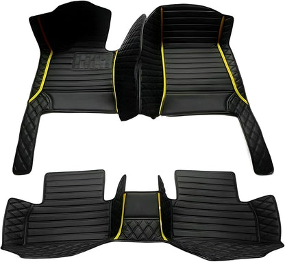 Customize Car Floor Mats for 99% Sedan SUV Sports Car All Weather Leather Full Coverage Waterproof Non-Slip Vehicle Lining Pads (Black Yellow Stitching)