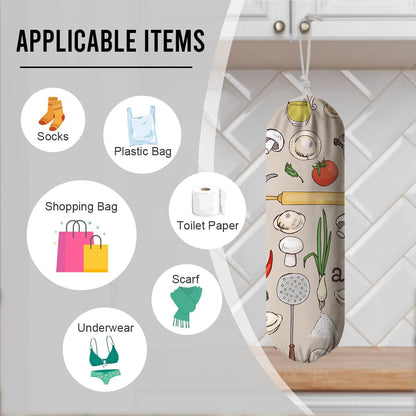 Kitchen Print Plastic Bag Holder, Wall Mount Plastic Bags Organizer, Pantry Organization, Reusable Shopping Bags Holder Dispenser for Kitchen, Housewarming Gift,Pattern Garbage Bag 61