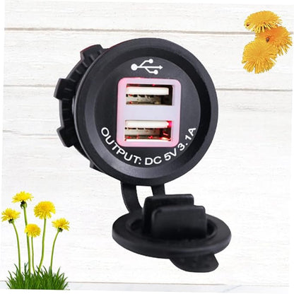 5v Dual USB Car and Motorcycle Charger Socket for Mobile Devices Suitable for Vehicles Powers Two Devices Simultaneously Indicator