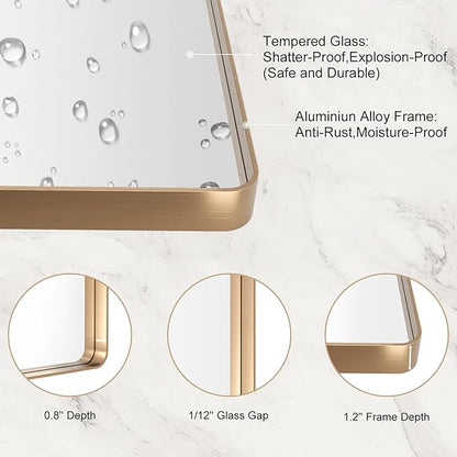 LOAAO 24”X36” Gold Bathroom Mirror, Rounded Rectangle Gold Frame Mirror
