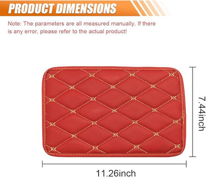 Leather Center Console Cover for Cars, Waterproof Arm Rest Box Protective Cover Car Center Console Cushion Pad, Universal Middle Console Armrest Pad Cover for Most Vehicles (Red/Beige)