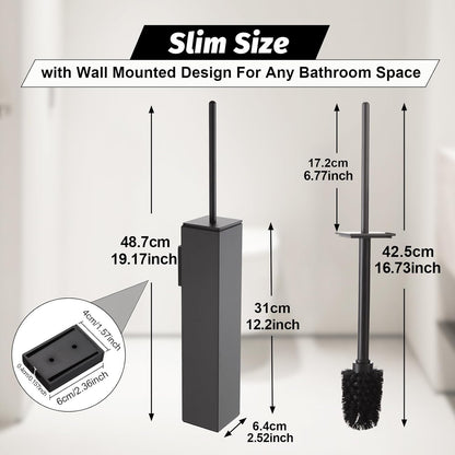 BGL Toilet Brush and Holder Set Gun Grey Wall Mounted for Bathroom Square Design