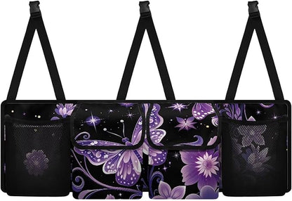 Hanging Car Trunk Organizer with 4 Pockets Purple Butterfly Auto Back Seat Storage Bag Auto Interior Accessories for Sedans SUV MPV Trucks Jeep Pickup