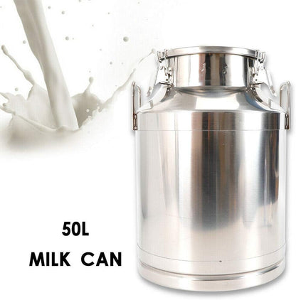 Stainless Steel Milk Can Heavy Duty Milk Jug Milk Bucket Water Jug Ice Bucket Wine Pail Bucket Bottle Tote Jug with Sealed Lid Liquid Storage (50L)