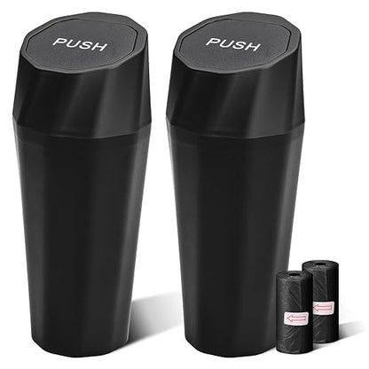 Car Trash Can Bin with Lid - 2 Packs Car Garbage Can with 40pcs Trash Bags for Cup Holder - Black Leakproof Mini Car Trash Bin for SUV Truck - Small Car Organizers and Storage for Door Front Back Seat
