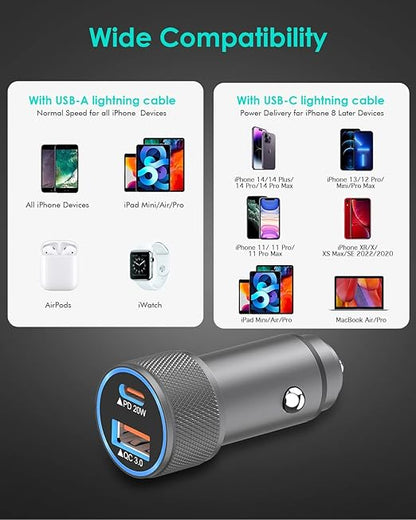 iPhone Car Charger,USB C Fast Car Charger[Apple MFi Certified] Apple Car Charging 38W Dual Port CarCharger Cigarette Lighter Adapter 2x3ft PD&QC 3.0 Lightning Cable for iPhone 14/13/12 Pro/11/Airpods