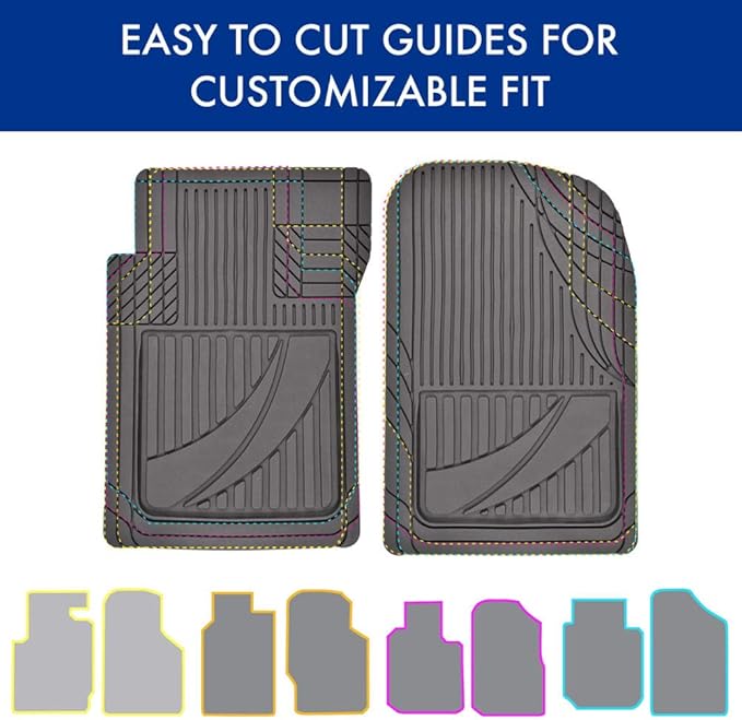 Motor Trend FlexTough Advanced Gray Rubber Car Floor Mats with Cargo Liner Full Set - Front & Rear Combo Trim to Fit Floor Mats for Cars Van SUV, All Weather Automotive Floor Liners