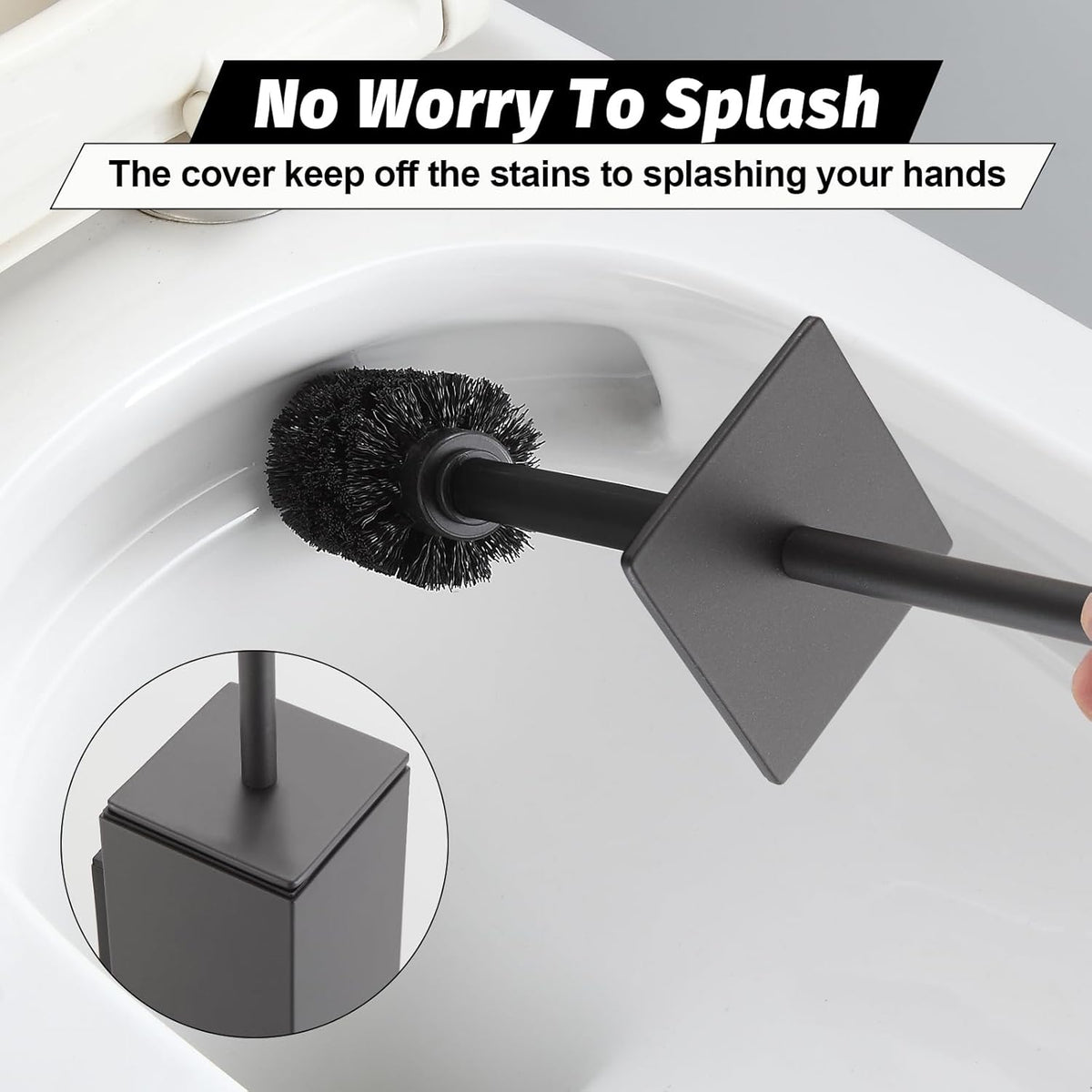BGL Toilet Brush and Holder Set Gun Grey Wall Mounted for Bathroom Square Design