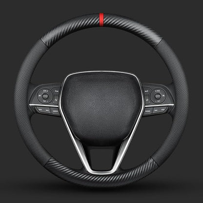Carbon Fiber Leather car Steering Wheel Cover, Comfortable and Anti-Skid, Universal 15 inch (Black)