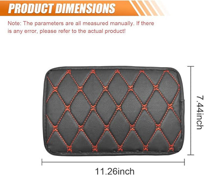 Leather Center Console Cover for Cars, Waterproof Arm Rest Box Protective Cover Car Center Console Cushion Pad, Universal Middle Console Armrest Pad Cover for Most Vehicles (Black/Red)