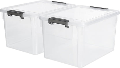 Citylife 32 QT Plastic Storage Bins with Latching Lids Stackable Storage Containers for Organizing Large Clear Storage Box for Garage, Closet, Classroom, Kitchen, 2 Packs