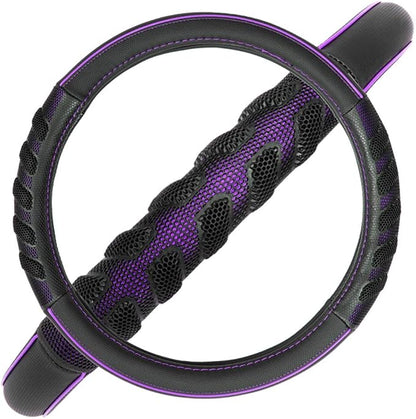 Flying Banner car Steering Wheel Cover Faux Leather Massage Universal fit 3D Honeycomb Hole Anti-Slip Sporty 15 Inches (Purple Black)