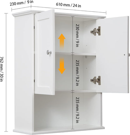 White Bathroom Wall Cabinet Over The Toilet Storage Cabinet, 24x30 Inch Wood Medicine Cabinets Wall Mounted Bathroom Cabinet with Doors for Laundry Room, Bedroom Kitchen