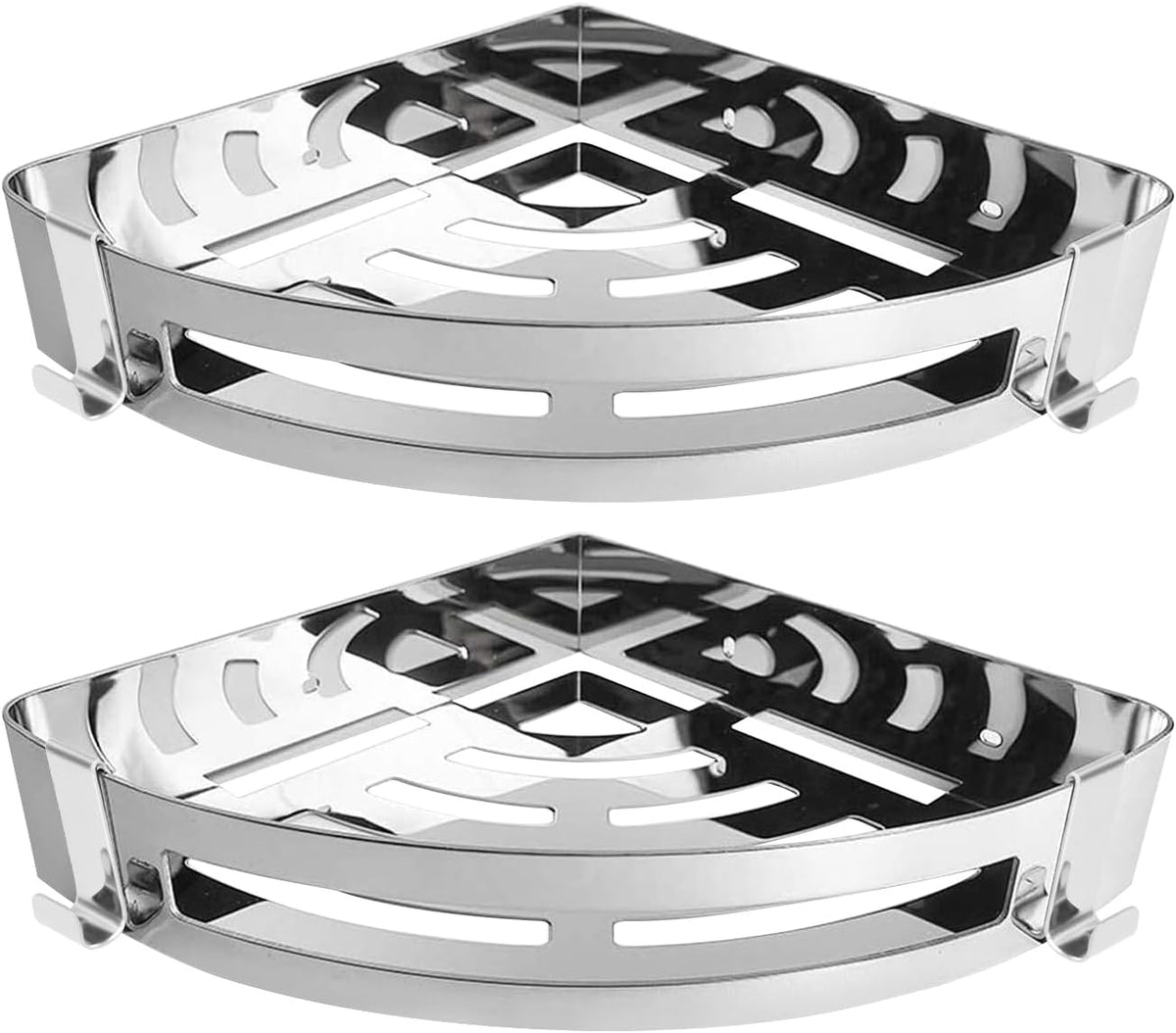 NearMoon Bathroom Shower Caddy 2 Pack, No Drill 304 Stainless Steel Shower Organizer with 2 Hooks (Corner Shelf, Chrome)