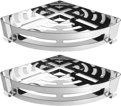 NearMoon Bathroom Shower Caddy 2 Pack, No Drill 304 Stainless Steel Shower Organizer with 2 Hooks (Corner Shelf, Chrome)