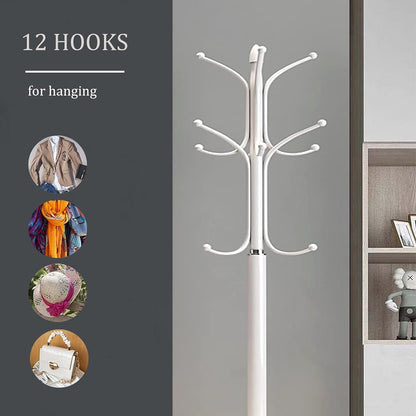 Kertnic Metal Coat Rack Stand with Natural Marble Base, Free Standing Hall Tree with 12 Hooks for Hanging Scarf, Bag, Jacket, Home Entry-way Hat Hanger Organizer (White)