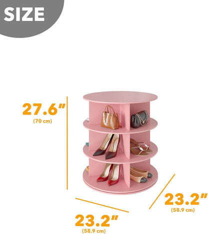 SpaceAid 3 Tier Rotating Shoe Rack Tower, Spinning Shoe Display Lazy Susan, Revolving 360 Shoe Rack Storage Round Carousel, Vertical Handbag Rotate Shoes Closet Organization (3-Tier Pink)