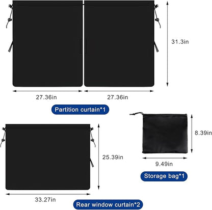 4PCS Car Privacy Curtain, Removable Auto Rear Seat & Side Window Sunshade Divider Curtain with Storage Bag, Backseat Partition Curtains Window Covers for Camping Nap Sleeping