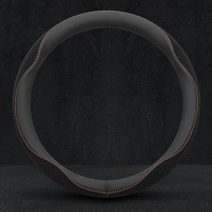 Carodi Car Steering Wheel Cover, Leather and Breathable ice Silk Fabric, Comfortable, Non-Slip, Warm in Winter and Cool in Summer, Universal 15 inch(Black red line)