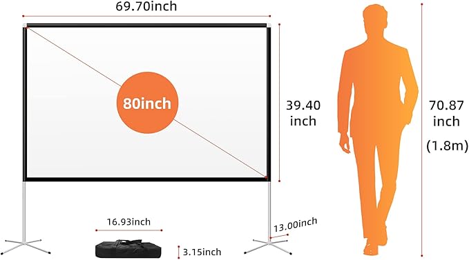 Portable Projector Screen with Stand Outdoor: Camping Projection Screen 80 inch
