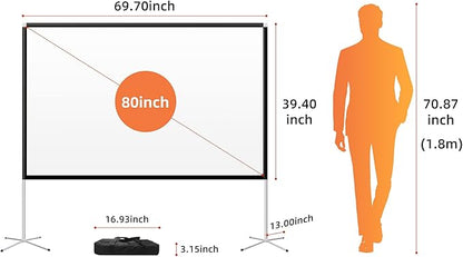 Portable Projector Screen with Stand Outdoor: Camping Projection Screen 80 inch