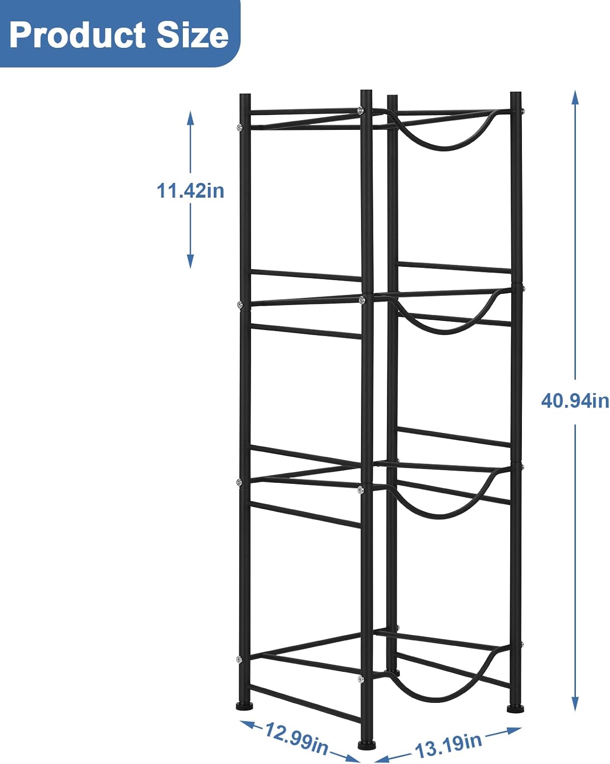 smusei 5 Gallon Water Bottle Jug Holder 4 Tier Heavy Duty Cooler Jug Storage Rack Detachable Bottle Organizer Shelf for Home, Kitchen, Office, Breakroom Space Save, Black