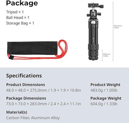 SmallRig Carbon Fiber Mini Desktop Tripod, 15.5'' / 39.5cm Compact Pocket