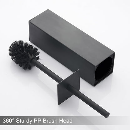 Matte Black Square Stainless Steel Toilet Brush with Holder, 304 Modern Toilet Brush Set – Rust Resistant, Long Handle, Replacement Heads, Floor Standing Bathroom Toilet Cleaning Brush