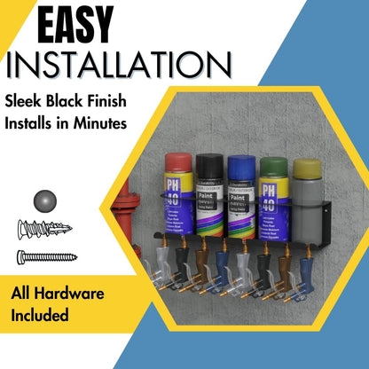 Koova Wall Mount Air Tool Holder with 5 Aerosol Can Storage - Durable Metal Construction - Made in USA - Includes Hardware for Garage & Workshop Organization