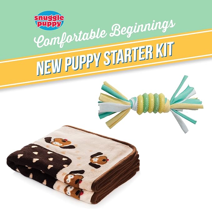 SmartPetLove Original Snuggle Puppy Essentials Starter Kit - Heartbeat Puppy for Dogs - Calming Aid with 3 Heat Packs, Puppy Teething Toy, Dog Chew Toy and Dog Blanket