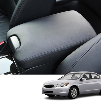 Custom Interior Accessories for Honda Accord 2008 2009 2010 2011 2012 PU Leather Center Console Armrest Box Cover Armrest Cushion Central Armrest Protector Pad(Black with Black Stitching)
