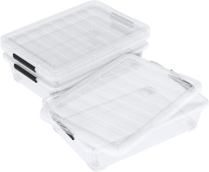 20 Quart Clear Plastic Under Bed Storage Boxes, Set of 3 Wheeled Underbed Storage Containers