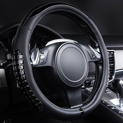 Flying Banner car Steering Wheel Cover Gel Massage Velvet Cool Warm Universal Size 15 inches SUV Truck Anti Slip Odorless Summer Winter (Black Black, Gel Massage)