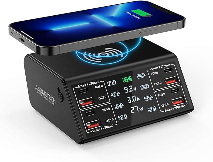 USB Charger, ASOMETECH 100W 8 Port Multiple USB Charging Station