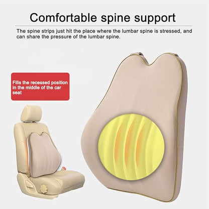 Car Lumbar Support Back Cushion & Headrest Neck Pillow Kit Cushion Memory Foam Universal Fit Major Car Seat with Back Pain Relief for Car Office Home 1PCS Beige