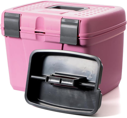 HORZE Smart Grooming Box for Horses, Dogs, Cats with Removable Tray | Non-Slip, Crack Resistant | 16" x 12" x 12" - Wild Rose Pink - One Size