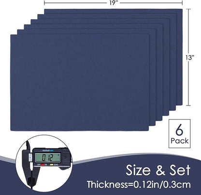 MANSPHIL Navy Blue Cloth Placemats Set of 6 Double Layer Thick Fabric Table Mats Faux Linen Place Mats Heat Resistant Washable Wrinkle Free Dining Kitchen Table Decor, 13x19 Inch Oeko Tex Placemat