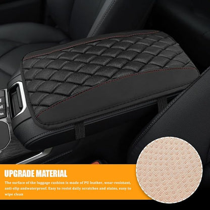 Car Center Console Cover, Leather Waterproof Armrest Seat Box Cushion Pad, Universal Decor Protector Mat, Comfortable Car Decor Accessories Fit for Most Cars, Vehicles, SUVs (Black)