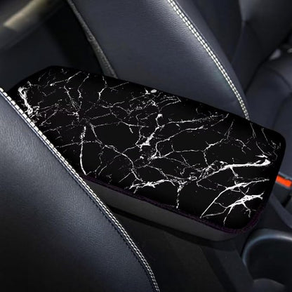 Coldinair Black Marble Print Universal Car Center Console Pad Soft Armrest Protector Cover Fit for Most Vehicle,SUV,Truck,Car Interior Accessories Decor