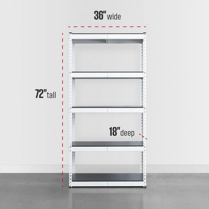 SafeRacks Modular Garage Shelving - 5 Tier Storage Shelves, Tall Metal Rack Shelves for Storage, Heavy Duty Steel Shelf Organizer for Garage, Or Kitchen Pantry (White, 18 x 36 x 72)