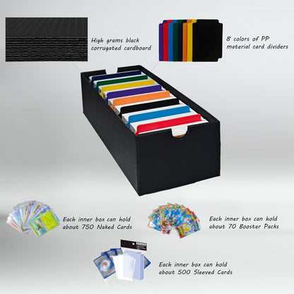 6 Sets Trading Card Storage Boxes, Includes 24-750 CT Boxes & 96 Dividers, 18000+ Trading Cards Organizer for Collectible Card Games, Sports Cards, TCG, with Labels & Pen
