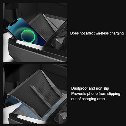 Wire Less Charging Silicone Mat, Center Console Wire Less Charging Mat Easy to Clean Anti Slip Phone Charging Silicone Pad Interior Accessories (Black W240004607)